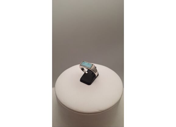 Image Bague Chevalière Argent Pierre bleue