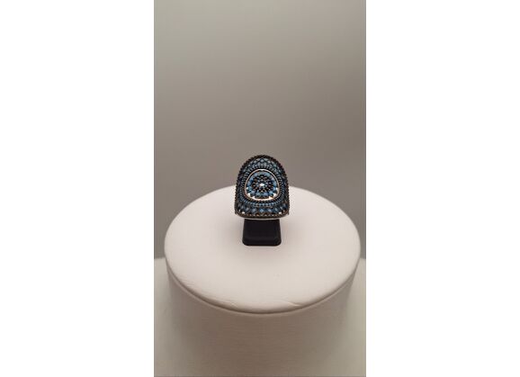 Image Bague Argent Pierre bleue Pierre noire