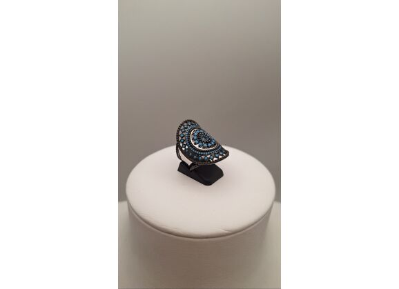 Image Bague Argent Pierre bleue Pierre noire