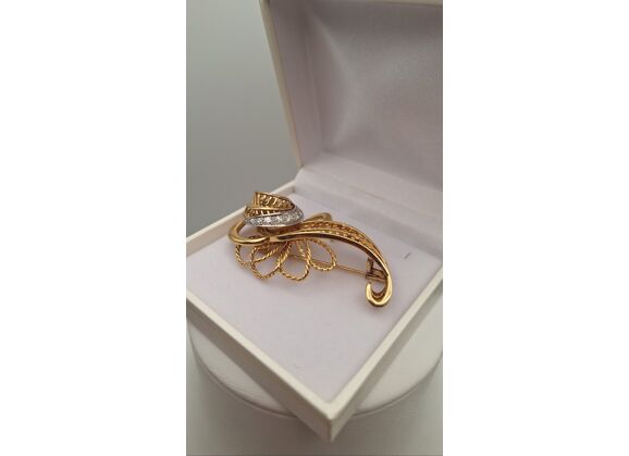 Image Broche Or empierré NON SIGNE Or jaune Or blanc Diamant Sans