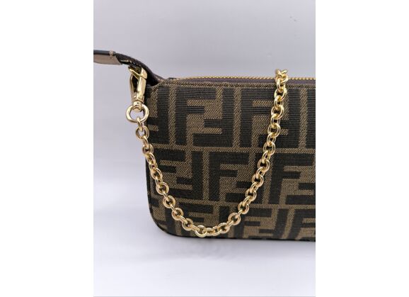 Image Sac à main FENDI Baguette FF Pochette Tissu Jacquard marron