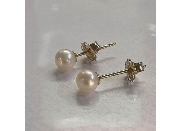 Image Boucles d'oreilles Puces Or jaune Perle