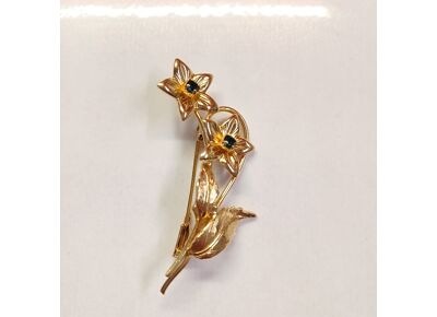 Image Broche Plaqué Or NON SIGNE Plaqué or Pierre bleue