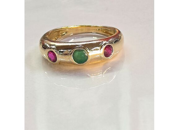 Image Bague Jonc Or jaune Pierre rouge Pierre verte