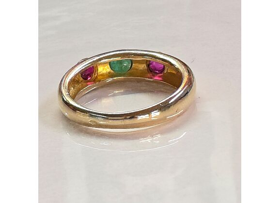 Image Bague Jonc Or jaune Pierre rouge Pierre verte