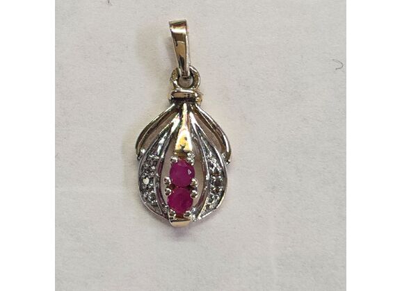 Image Pendentif Or jaune Or blanc Pierre rouge Diamant
