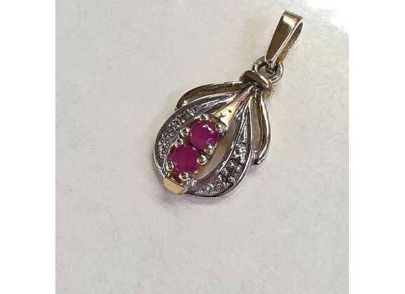 Image Pendentif Or jaune Or blanc Pierre rouge Diamant
