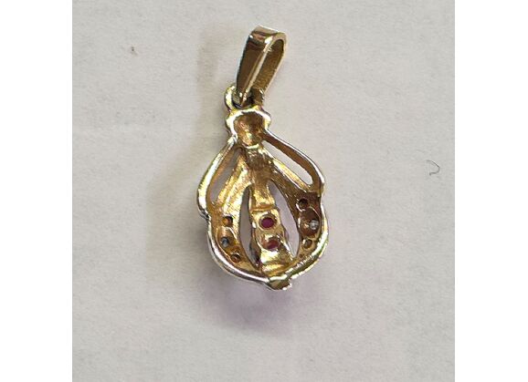 Image Pendentif Or jaune Or blanc Pierre rouge Diamant