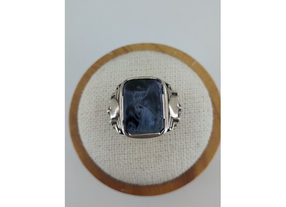 Image Bague Chevalière Argent Pierre bleue