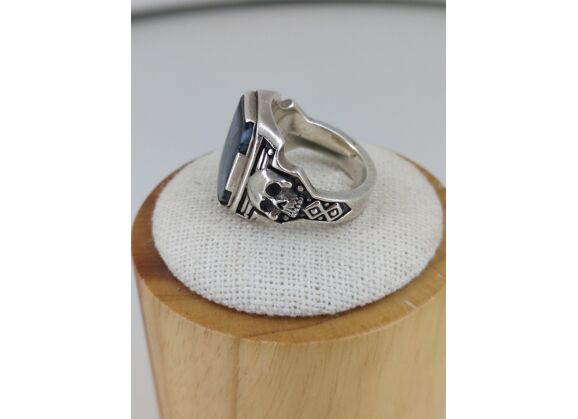 Image Bague Chevalière Argent Pierre bleue