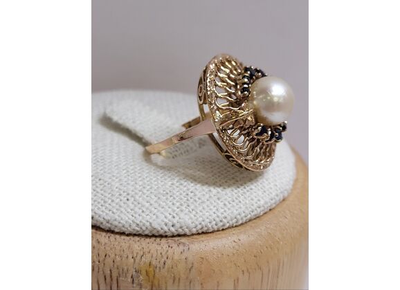 Image Bague Or jaune Perle Saphir