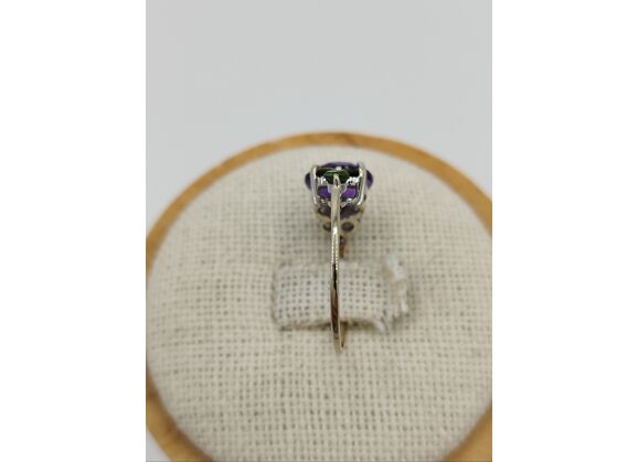 Image Bague Or gris Améthyste Péridot
