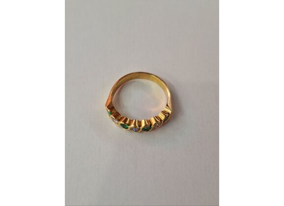 Image Bague Demi-alliance Or jaune Emeraude Diamant