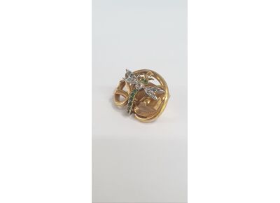 Image Broche Or empierré Or jaune Emeraude Diamant