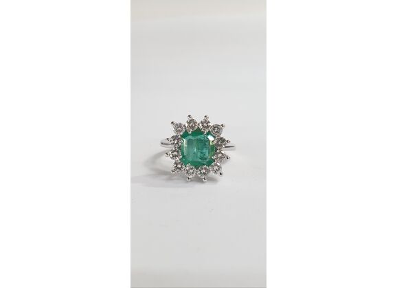 Image Bague Or blanc Emeraude Diamant