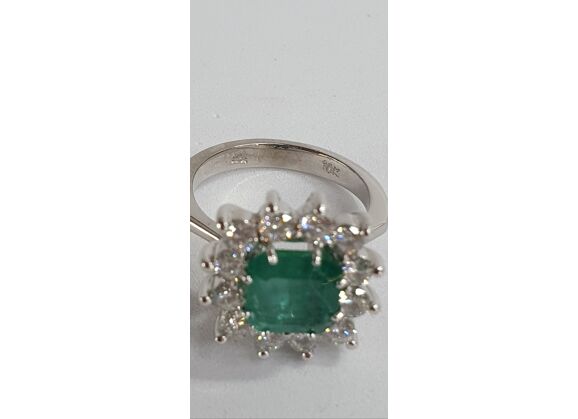 Image Bague Or blanc Emeraude Diamant