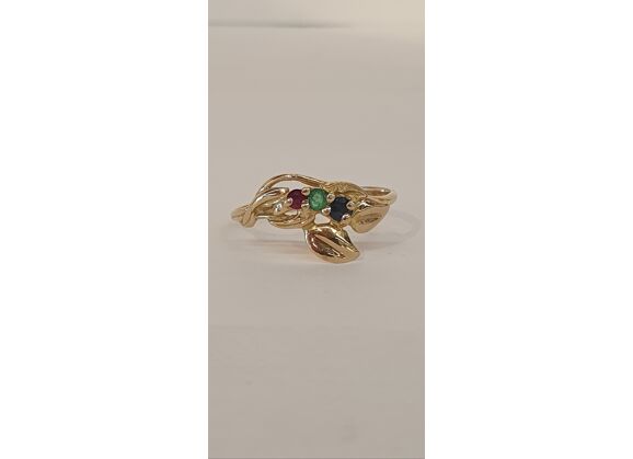 Image Bague Or jaune Rubis Emeraude