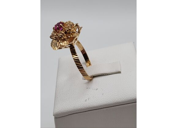 Image Bague Or jaune Pierre rose Pierre blanche