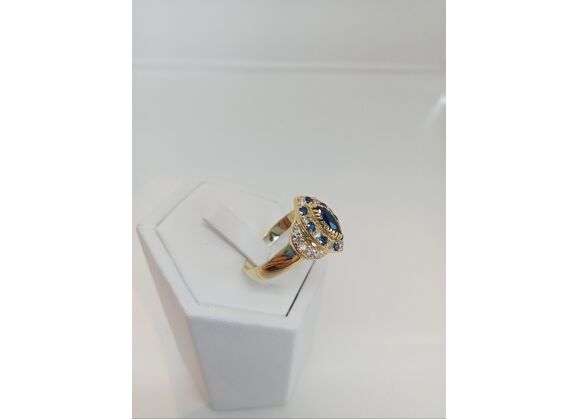 Image Bague Or jaune Pierre bleue Pierre blanche