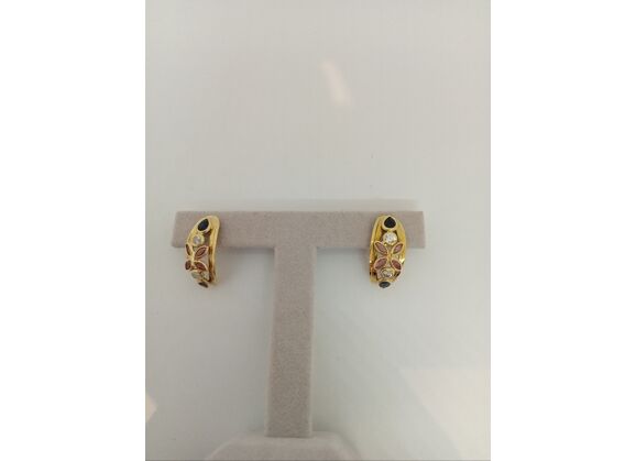 Image Boucles d'oreilles Or jaune Pierre bleue Pierre rose