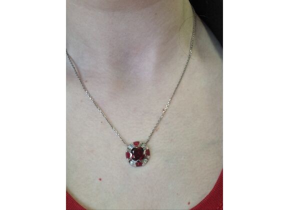 Image Collier Or blanc Grenat Diamant