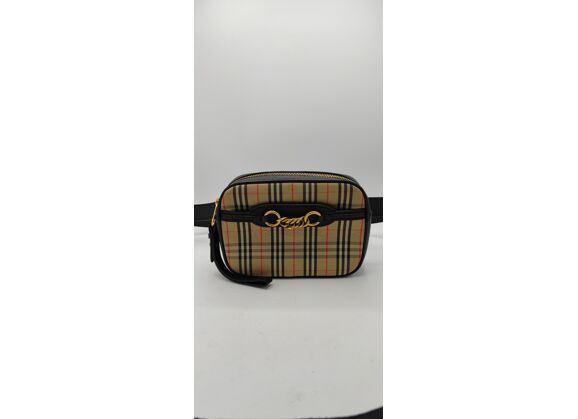 Image Sac à main BURBERRY Toile 1983 Check Banane Tissu Beige, noir et rouge