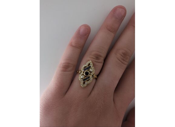 Image Bague Marquis Or jaune Saphir Diamant