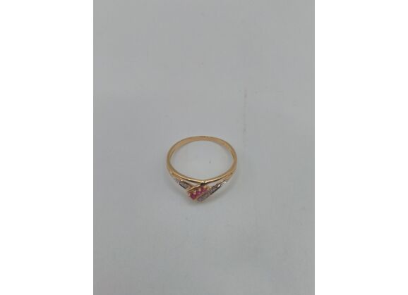Image Bague Or jaune Rubis Pierre blanche