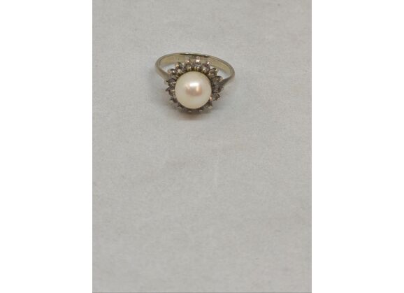 Image Bague Or blanc Perle Pierre blanche