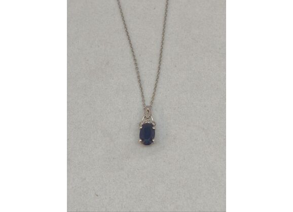 Image Collier Or blanc Diamant Pierre bleue