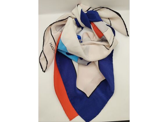 Image Foulard MANTERO Soie Blanc bleu et rouge