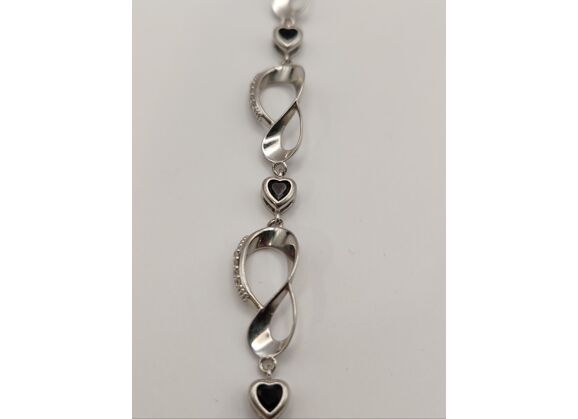 Image Bracelet Argent Pierre noire Oxyde de zirconium