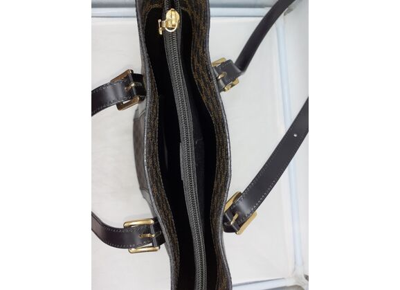 Image Sac à main CELINE Porté épaule Toile enduite Noir logo triomphe