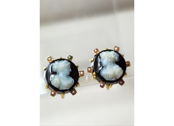 Image Boucles d'oreilles Or jaune Camée Perle