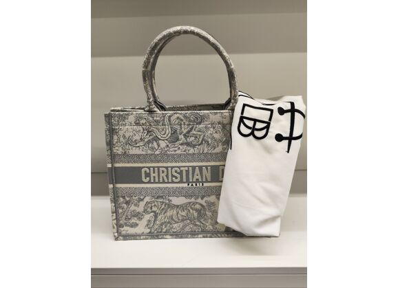 Image Sac à main DIOR Book Tote MM Porté Main Tissu Gris