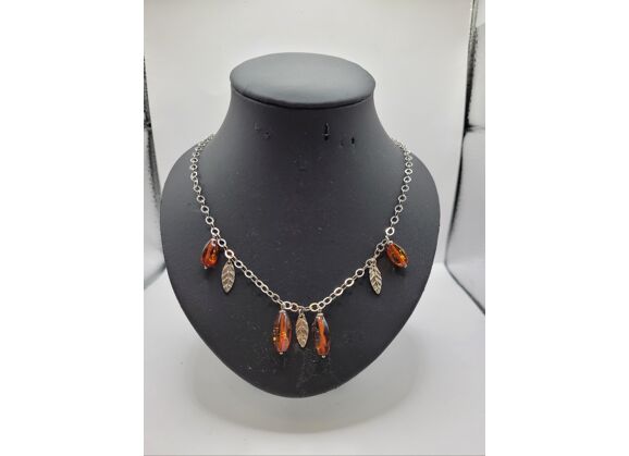 Image Collier Argent Pierre marron