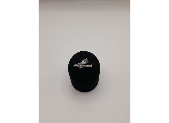 Image Bague Or blanc Pierre bleue