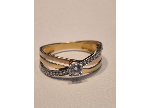 Image Bague Or jaune Or blanc Or rose Oxyde de zirconium Pierre blanche
