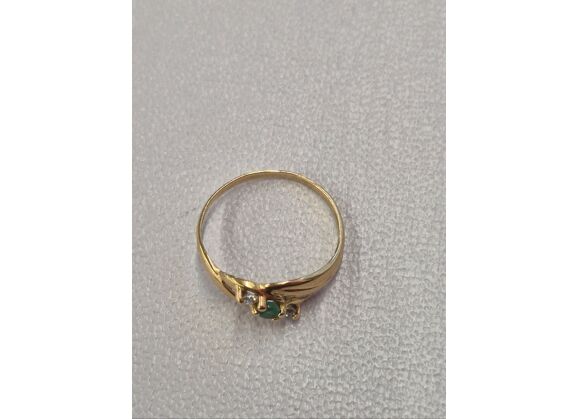 Image Bague Or jaune Emeraude Pierre blanche