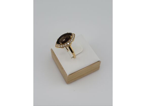 Image Bague Or jaune Quartz Pierre blanche