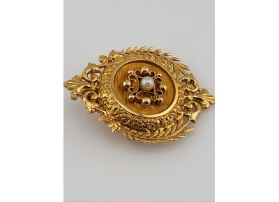 Image Broche Or empierré NON SIGNE Or jaune Perle Perle