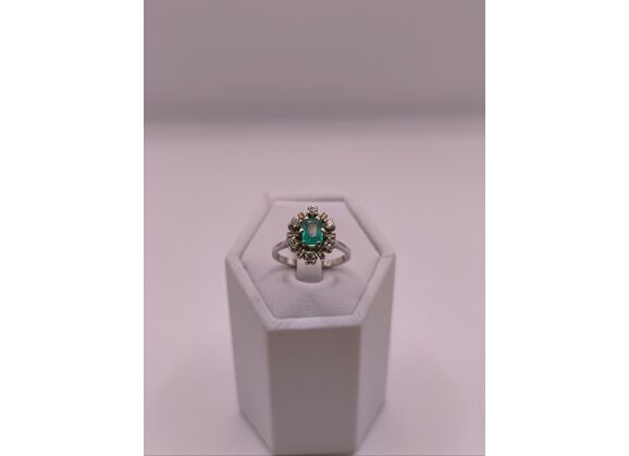 Image Bague Fleur Or blanc Emeraude Diamant