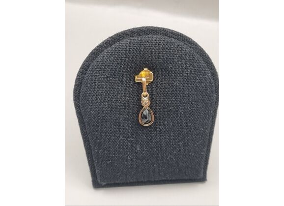 Image Pendentif Or jaune Pierre noire Oxyde de zirconium