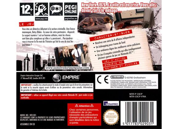 Image Jeux Vidéo Unsolved Crimes Affaires non Classés DS