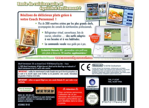 Image Jeux Vidéo Mon Coach Personnel Mes Recettes Plaisir et Ligne DS