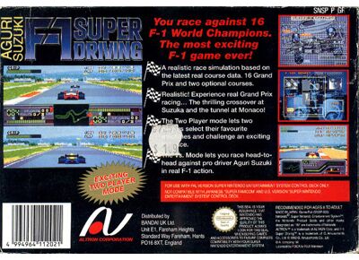 Jeux Vidéo Aguri Suzuki F-1 Super Driving Super Nintendo