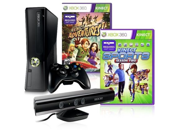 Image Console MICROSOFT Xbox 360 Slim Noir 4 Go + 1 manette + Kinect Adventures + Kinect Sports 2 + Kinect