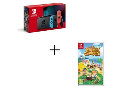 Image Console NINTENDO Switch Noir 32 Go + 2 Joy Con Bleu Néon & Rouge Néon + Animal Crossing New Horizons