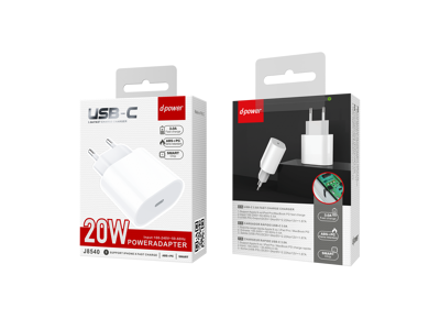 Chargeur USB D-POWER Charge Rapide USB-C 20W Blanc
