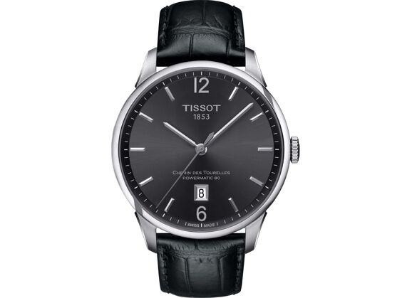 Image Montre Homme TISSOT Chemin Des Tourelles PowerMatic 80 T099.407.16.447.00 Cuir Noir 44 mm